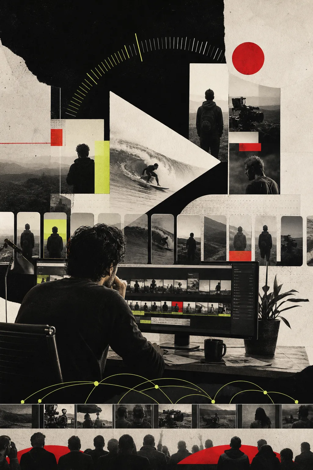 Filmmaker reviewing video sequences, watch patterns, and publishing rhythm