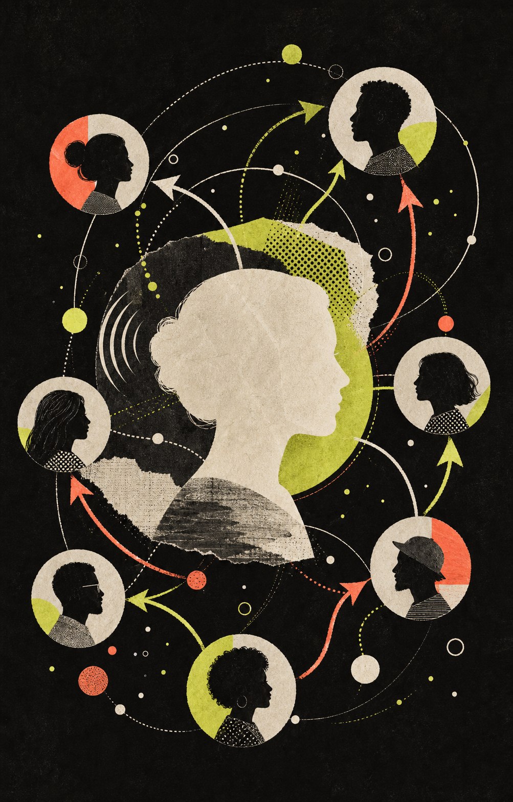 People connected through conversation and shared ideas